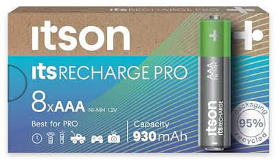 ITSON, AAA rechargeable battery, PRO, pack of 8, powerful rechargeable batteries, min. capacity of 930 mAh, pre-charged, packaging made of 95 Percent recycled materials, made in Japan