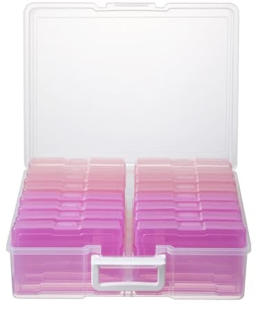 novelinks photo Organizer 4 x 6 boîte de rangement photo avec poignée - 16 boîtes photo internes boîte de rangement photo Organiseur et rangement photo (dégradé Rose)