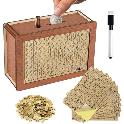 Spardose, geldkassette mit zähler, sparbox mit Zahlen ankreuzen, spardose, Deine sparbox, spardose Holz, spardose mit zähler, Entwickeln Sie die Gewohnheit (6+2)