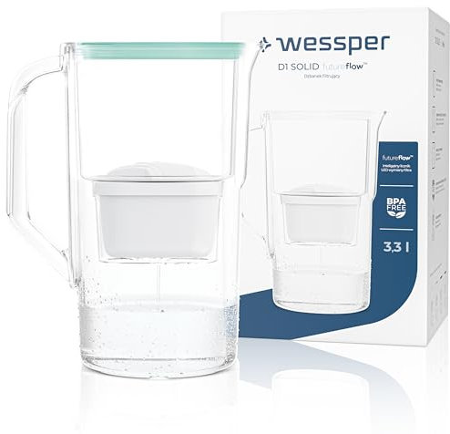 Wessper Carafe Filtrante 3,3 l, avec Compteur LED, Carafe a eau, Cartouche à Charbon actif Réduit le Calcaire et le Chlore, Cartouches Carafe Filtrante, BPA FREE – Blau