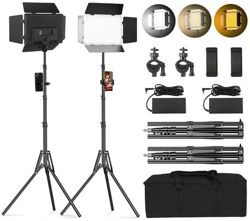 Soonpho 2-Pack LED Photo Video Light Set Pannello Barn Door 2800-6500K Dimmerabile 20W Luce Fotografia Studio Video Illuminazione con 1,6 m Treppiede e supporto per Telefono Cellulare per YouTube