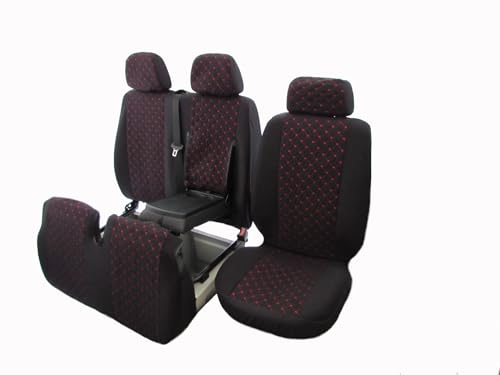 AVITON 2 + 1 Sitzbezüge, passend für Ford Transit Custom ab 2015, Velours, Rot, Linkslenker