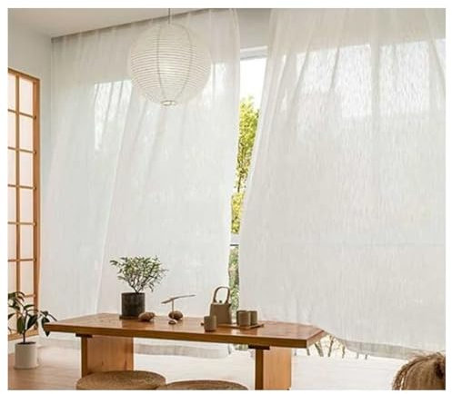 Beydodo Gardinenschals 2er Set mit Ösen, Vorhänge Lichtdurchlässig 132x183CM Französisch Einfarbig Gardinen Halbtransparent Schiebevorhänge Küche Wohnzimmer Kinderzimmer, Weiß