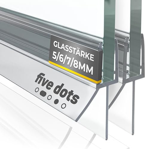 five dots Duschdichtung 2x 6mm *NEU2025* - Duschdichtungen für Duschtüren ohne vergilben - Dichtung Dusche Glastür 6mm hält 100% dicht - Duschtürdichtung Unten - Duschkabinen Dichtungen