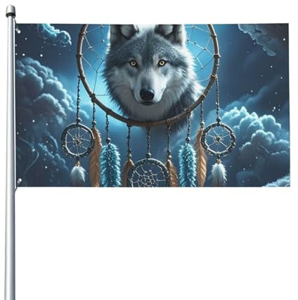 Flaggen, 60 x 90 cm, doppelseitiges Banner, 3D-Wolf, Traumfänger-Flagge, 200D, schwere Dekoration, Outdoor-Flagge, Willkommensflaggen mit Messingösen, Gartenflagge für Hochzeit, alle Jahreszeiten