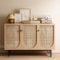 DAWNYIELD Rattan-Schrank, Holz Sideboard mit 3 Türen, Crosshatch Echt Rattan Buffet, Helles Holz Effekt Schrank für Wohnzimmer Küche Esszimmer, 117 X 37.5 X 75 cm