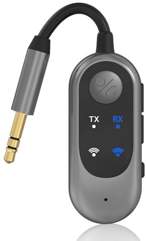 SOWBUD Bluetooth 5.3 Transmitter Receiver, 2-in-1 Wireless Audio Bluetooth Adapter with 3.5mm AUX Jack, Dual Pairing for Headphones & Speakers, HiFi/Amplifier/TV/Car/Airplane/Tablet