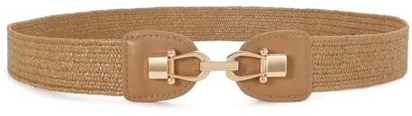 JasGood Stroh gewebte elastische Taille Gürtel für Damen 3,5cm Breite,Stretch Boho geflochtene dünne Kleid Gürtel