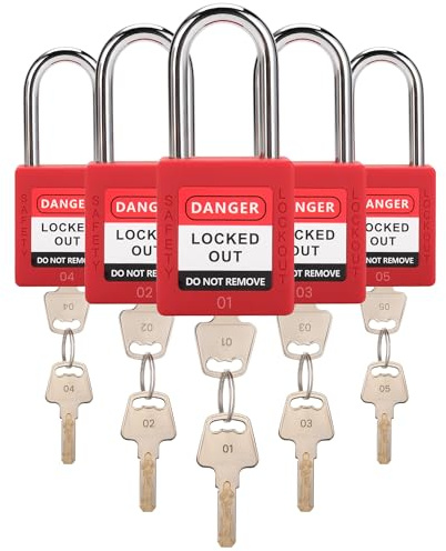 TOKCKYBL Lockout Tagout Locks Set | 5 Red OSHA-Compliant Safety Padlocks
