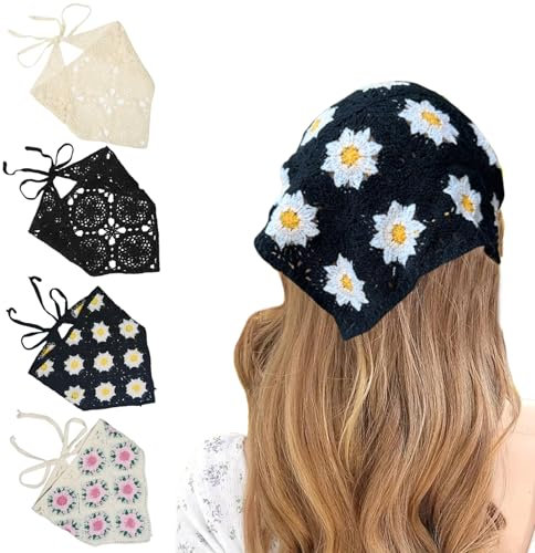 Kabwea 4 Stück Damen Sommer Leichte Spitze Kopftücher, Haarband Damen, Stirnband Damen, Haarband