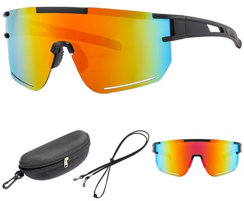 SPOKKI Schnelle Brille Rave Fahrradbrille Herren Damen UV400 Polarisierte Sportbrille Sport Sonnenbrille Rennrad Brille für MTB Rennrad Fahrrad Ski Rave MTB mit Brillenetui und Brillenband (Orange)