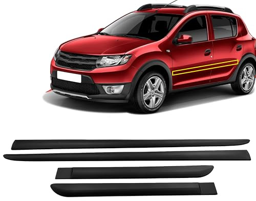 INLY Lot de 4 baguettes latérales de protection pour portières ABS Noir Compatible avec Sandero (à partir de 2013)