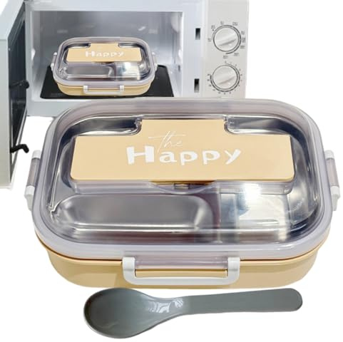 Mihauuke Kinder Brotdose | Edelstahl Brotdosen mit Deckeln und Besteck,3-Fach Unterteilte Aufbewahrungsbox für Kindergarten Schule Büro Reisen Camping