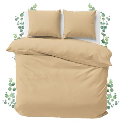 JACOBSON Bettwäsche 100% Baumwolle (200x220cm, Beige, 3-teilig) | Set: 1 Bettbezug + 2 Kissenbezüge 80 x 80 cm