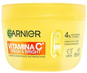 Garnier Vitamin C Fresh & Bright Sorbet, feuchtigkeitsspendend, Anti-Flecken-Creme, 4% [Niacinamid + Vitamin C*] – Cruelty Free International und vegan, 85 ml
