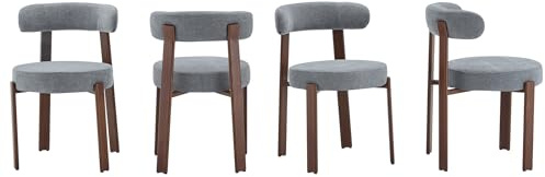 SEEDWAVE Esszimmerstühle Eisenstühle ohne Armlehne, Linen gepolsterte Sitzfläche, Dicke Sitzkissen, Metallbeine in Holzmaserung Optik mit Anti-Rutsch-Pads, modernes minimalistisches Design (4, Grau)