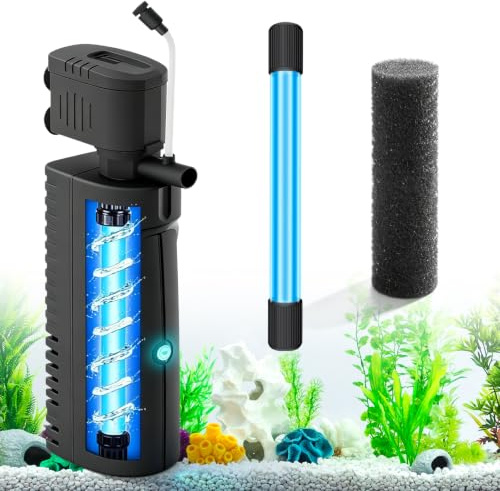 Filtro sommergibile da 1500 l/h con luce UV, pompa per acquario, filtro per acquario, filtro interno per acquario, pompa per laghetto con filtro, filtro stabile per acquari e vasche per tartarughe