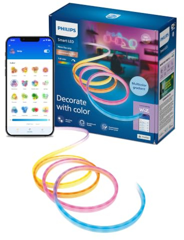 Philips Smart Lighting Neon Flex LED-Streifen, Ambientebeleuchtung, 5m, Typ C, Dynamische Mehrfarbige Lichteffekte, Biegbar, Einfache Einrichtung, Connected by WiZ, Google Home, Alexa, Apple Home