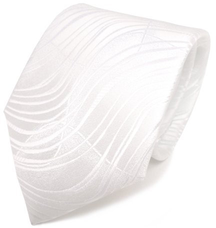 TigerTie Designer Krawatte weiss schneeweiss Wellen Muster - Schlips Binder Tie