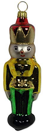 Lauschaer Glas Christbaumschmuck Kleiner Nußknacker Gold/grün Christbaumschmuck mundgeblasen,handdekoriert
