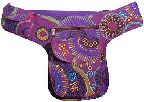 Kunst und Magie Goa Schulter/Bauchtasche Gürteltasche Bauchgurt Hippie PSY, Farbe:Lila