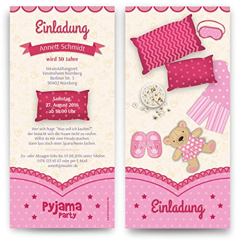 Einladungen (30 Stück) Pyjama Party Geburtstag Übernachtung Einladungskarten