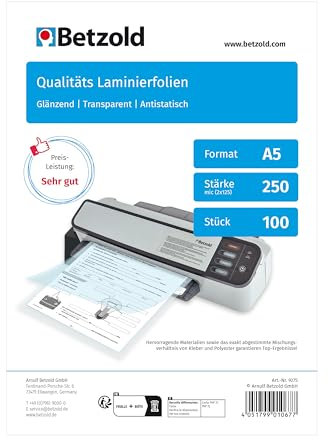 Betzold - Laminierfolien DIN A5, 100 Stück - Laminieren Schulbedarf Laminiertaschen 150 mic 250 micron