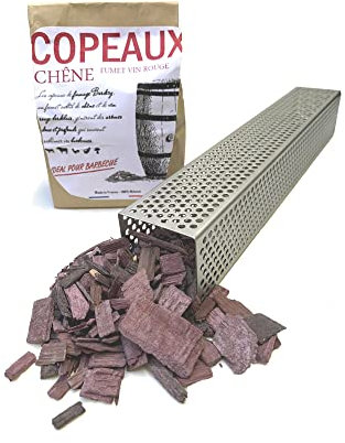 Tube Fumoir pour fumage au barbecue [FlaMagic ®] – 100% français & éco-responsable – boite de fumage + copeaux de bois recyclé saveur bois de chêne et vin de Bordeaux pour fumage maison