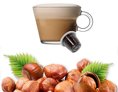 KICKKICK 50 Capsules Café Noisette Compatibles Nespresso MADE IN ITALY Dosettes de Boisson Crémeuse et Sucrée au Goût de Noisette pour Machine à Café Nespresso