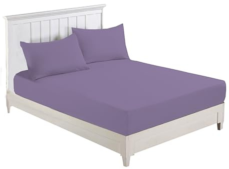 R&Z Plain Luxury Polycotton Fitted Sheet Single, Double, King, Super King, 4FT (Lilac, Super King)