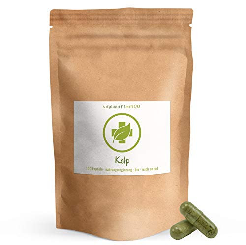 Bio Kelp Kapseln - Jodkapseln 100 Stück à 100 mg - aus Meeresalgen - hochdosiert - Kelp, Braunalge - 100% BIO, vegan & rein - glutenfrei, laktosefrei - OHNE Hilfs- u. Zusatzstoffe