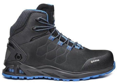 BASE Protection B1001G Safety Shoe Anti-Fatigue Lace-Up Fastening | Grey/Blue, 12, Puncture Resistant Sole, S3 EN ISO 20345, Hydrocarbons Resistant, Slip Water Resistant, Construction