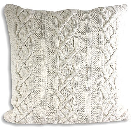 Paoletti Aran Cushion Cover, Cotton, Cream, 55 x 55cm (22 x 22)