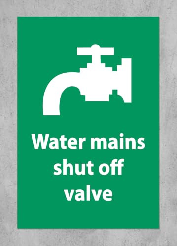 Water mains shut off valve Safety sign - 1.2mm Rigid plastic 200mm x 150mm