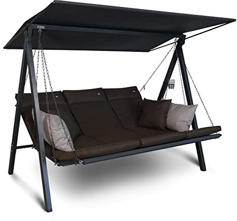 Angerer Hollywoodschaukel Lounge Smart – Schaukel zum Sitzen, Liegen & Entspannen, inkl. Bett-Funktion, einfache Montage, Made in Germany, hochwertiger Stoff, Braun