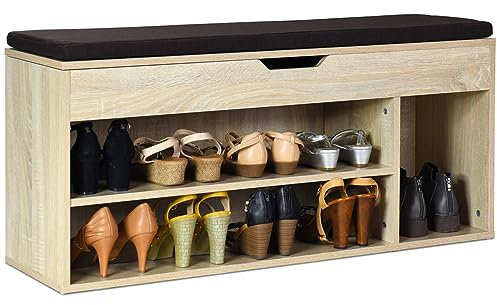COSTWAY Banco Zapatero con Asiento con Cojín Armario Estante para Zapatos Almacenamiento (Natural)