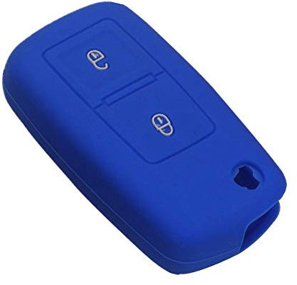 Happyit Silicone Car Key Cover Case for VW Volkswagen Amarok Polo Golf 4 5 6 MK4 Bora Jetta 2 Buttons (Blue)