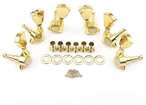 Unxuey Stimmwirbel für Gitarrensaiten, geschlossene Mechaniken, Stimmwirbel für Les Paul E-Akustik-Gitarren, Gold (3R 3L)