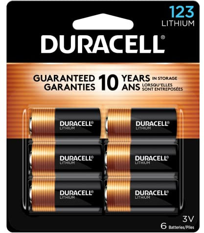 Duracell CR123A 3V Lithium Battery, 6 Count Pack, 123 3 Volt High Power Lithium Battery, Long-Lasting for Home Safety and Security Devices, High-Intensity Flashlights, and Home Automation