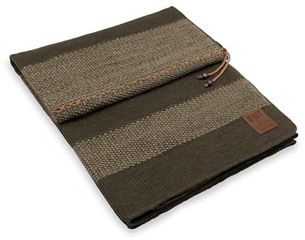 KNIT FACTORY - Roxx Plaid - Kuscheldecke für die Sofa - Wolldecke - Decke aus 30% Wolle und 70% Polyacryl - Grün/Olive - 130x160 cm
