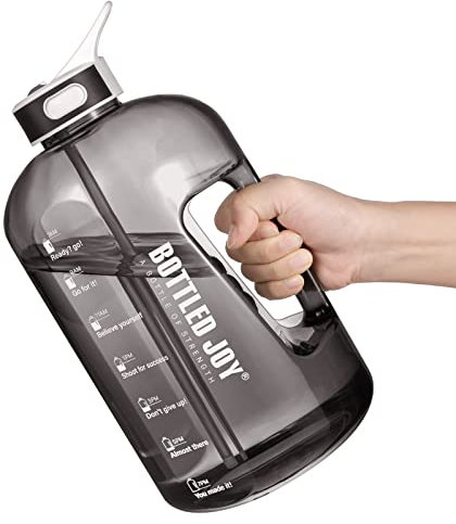 Gourde Sport, 1 Gallon Bouteille d'eau avec paille et poignée Water Bottle Sans BPA, Bouteille Marqueur de Temps pour Rappeler l'heure de Boire, Idéale pour l'hydratation du bureau de gym