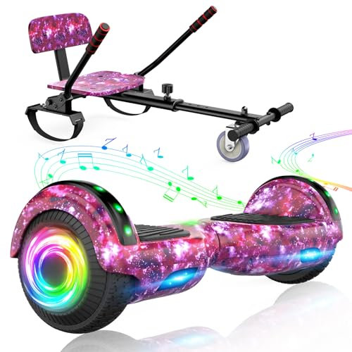 SISIGAD Hoverboard Kart, Hoverboard Tout Terrain Auto-équilibré de 6.5 Pouces avec Haut-parleurs Bluetooth et Lumières LED Hoverboard Enfant