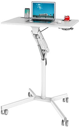 hjh OFFICE 802114 Escritorio de Pie Móvil para Ordenador Portátil VM-SU Blanco, Mesa de pie, Mesa Auxiliar, Soporte Laptop con Ruedas, Altura Regulable