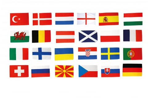 EM Flaggen Set Fußball 2021 Fahnen Set Aller 24 Teilnehmer 60 x 90 cm + gratis Digni® Sticker