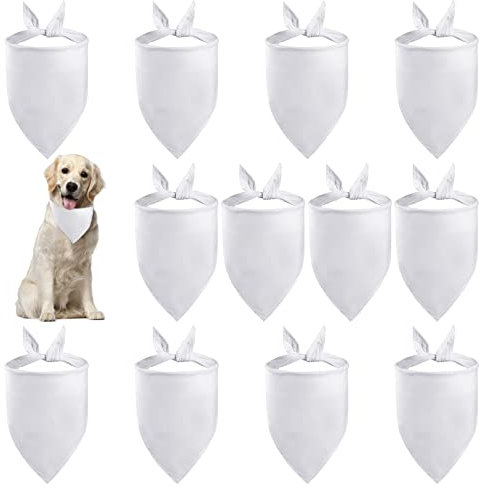 HACRAHO Blanko-Hundehalstuch, 12 Stück, solide Hunde-Lätzchen, Polyester, quadratisch, blanko, DIY, Katzen, Bandanas für kleine, mittelgroße und große Hunde und Katzen, Weiß