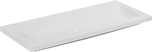 Saqu Straight Waschbecken Mineralmarmor 120x51 cm - ohne Hahnloch glänzend weiß - Waschbecken für Unterschrank, Waschtisch für Badmöbel Set