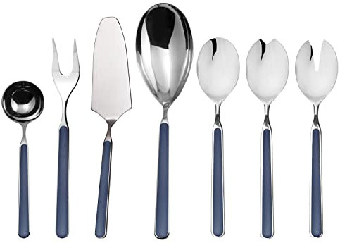 MEPRA 10C62207 Fantasia Cobalt 7-Piece Durable 18/10 Stainless Steel Serving Utensils - Serving Spoon/Fork, Salad �Serving Spoon/Fork, Cake Server, Gravy/Soup Ladle, Dishwasher Safe