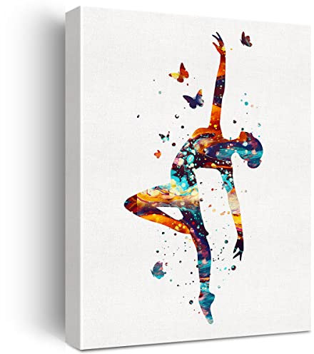 Leinwanddruck, Motiv: Balletttänzerin, Wasserfarben, Kunstdruck, klassische Tänzerin, Leinwand Bilder Wandbild, Tanzendes Mädchen, Ballerina, Wanddekoration, gerahmt, Geschenke, 30,5 x 38,5 cm