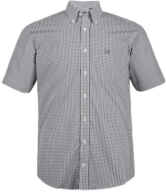 JP 1880 Hommes Grandes Tailles L-8XL Chemise, Business, Manches Courtes, Carreaux Vichy, Jusqu'au 8 XL, Comfort Fit Noir L 722860130-L
