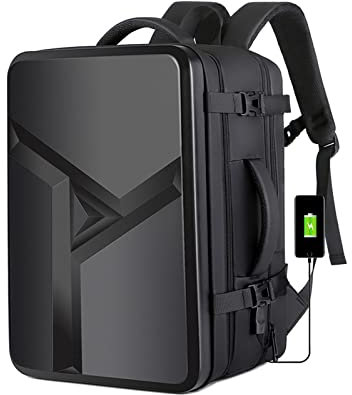 Elsegeod Zaino antifurto con guscio rigido Borsa da viaggio internazionale espandibile con porta USB e zaino da lavoro tascabile per laptop da 15,6/16 pollici per uomo donna,black